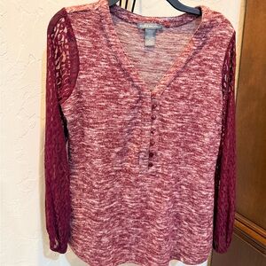 Kate & Mallory Marled Wine Lace-Sleeve Henley